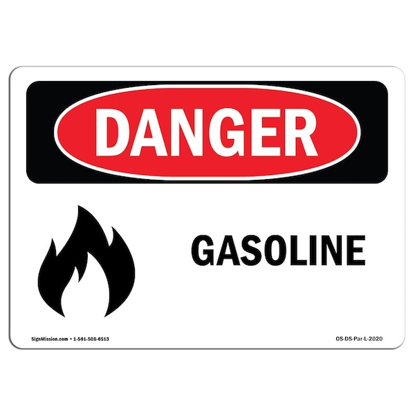 Safety Sign, OSHA Danger, 3.5" Height, Gasoline, Landscape, D-35-L-2020-10PK